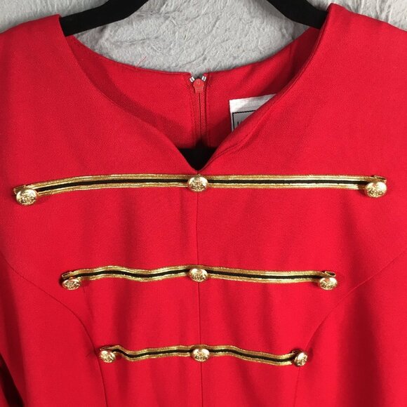 Vintage Kristy Petites Dress Womens 4P Red Gold Military Nutcracker Soldier - Picture 7 of 16